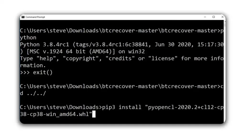 install pyhon opencl How to recover DeFi wallet without phrase